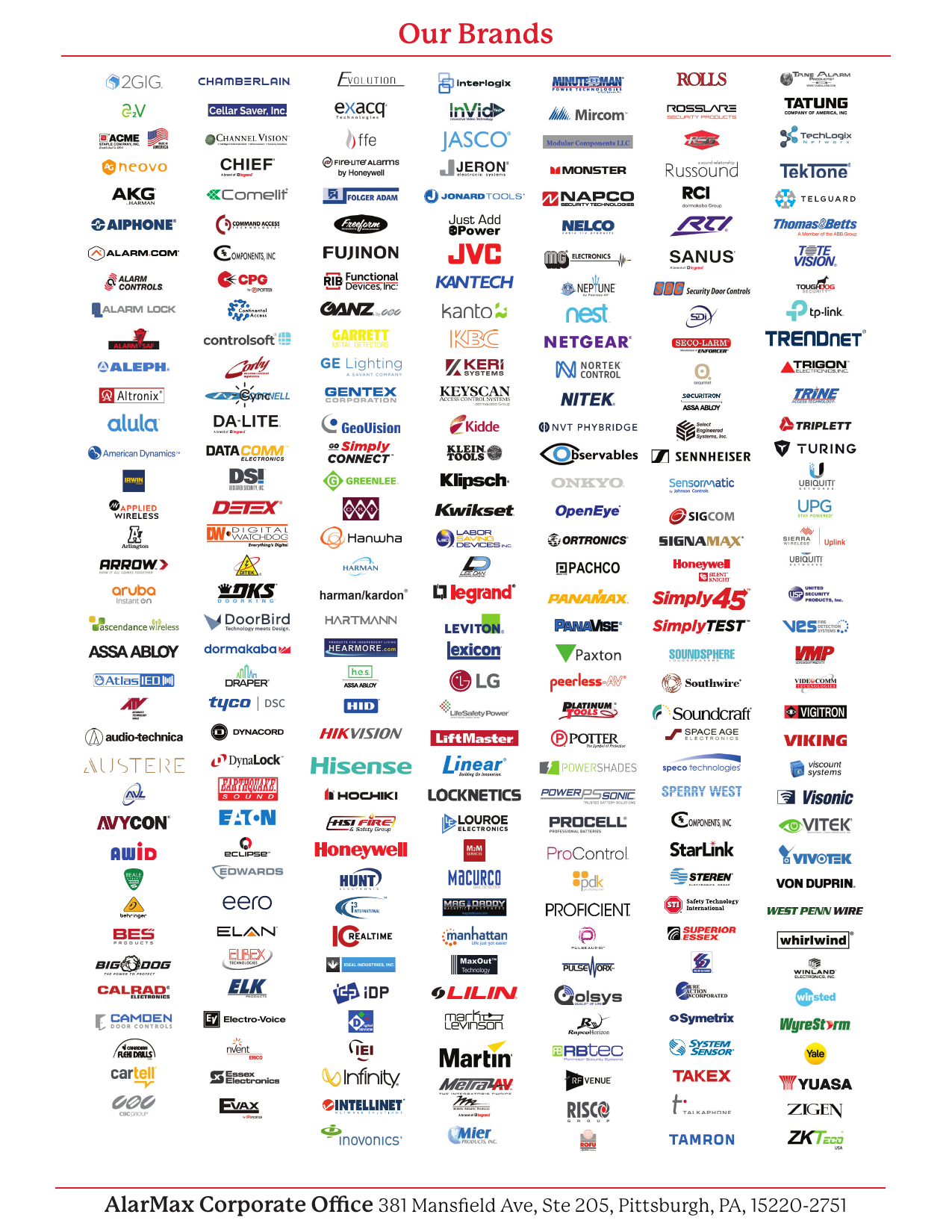 Hi-Tech Security Solutions product line card showing available manufacturer brands